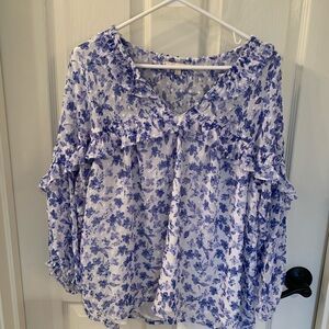 Women’s Top Blouse Large Blue Lined Inside